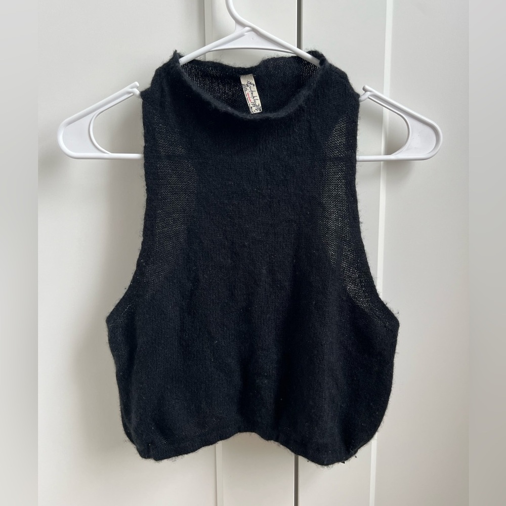 Free People 100% Cashmere Tank Mockneck Razorback Black Cashmere Sweater Knit